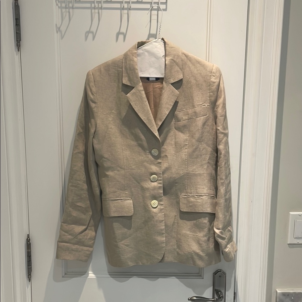 GAP Tan Linen Blazer Classic Style Notched Lapels 👵MT